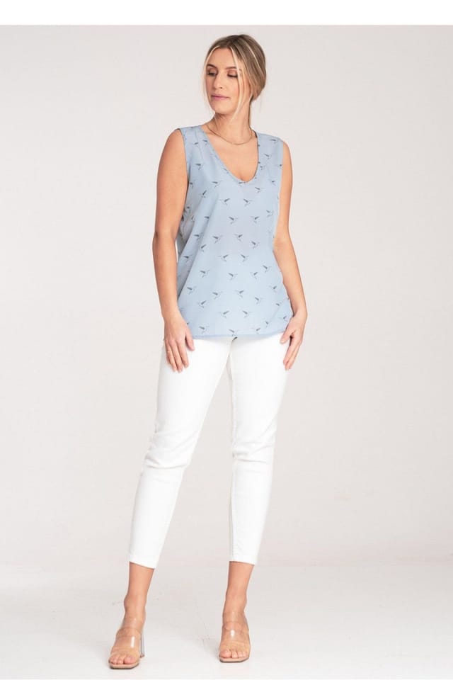 Love Lace Love Lace Women's Thick Strap Blouse with Rounded Heart Neckline in Blue - 2