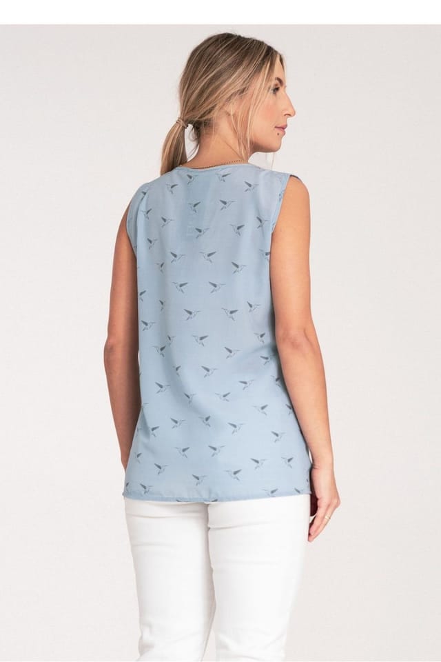 Love Lace Love Lace Women's Thick Strap Blouse with Rounded Heart Neckline in Blue - 3