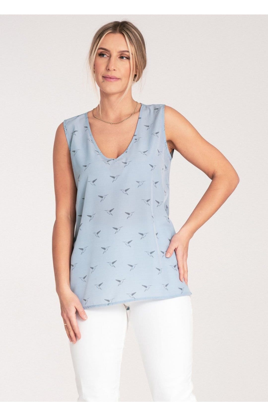 Love Lace Love Lace Women's Thick Strap Blouse with Rounded Heart Neckline in Blue - 4