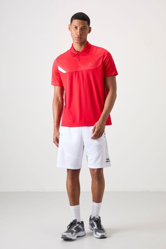 Tommy Life Tommy Life Men's Polo Collar Short Sleeve T-Shirt in Red - 2