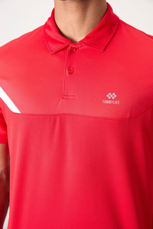 Tommy Life Tommy Life Men's Polo Collar Short Sleeve T-Shirt in Red - 3