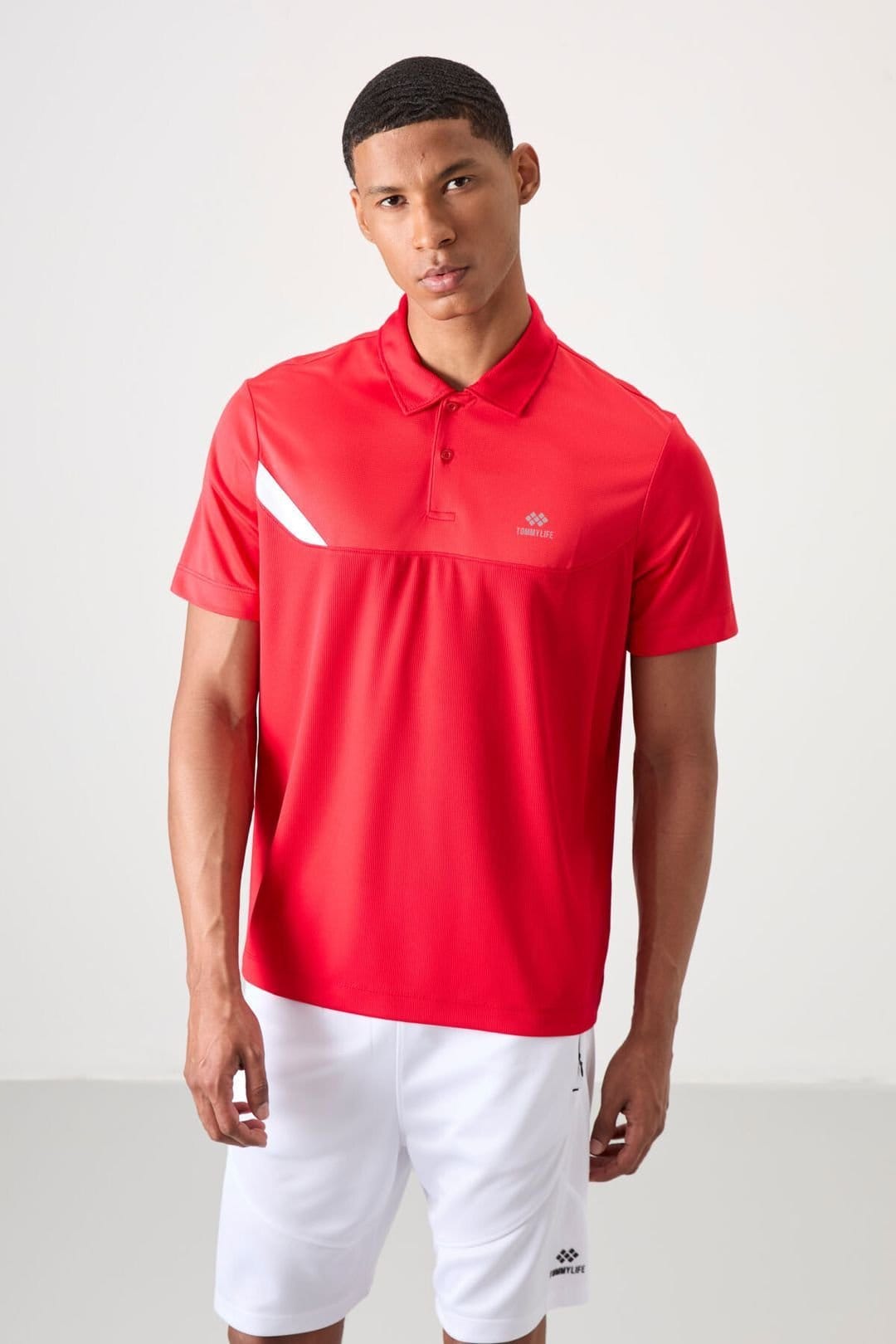 Tommy Life Tommy Life Men's Polo Collar Short Sleeve T-Shirt in Red - 4