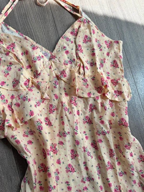 New Look Butter yellow floral ruffle summer dress UK 16
