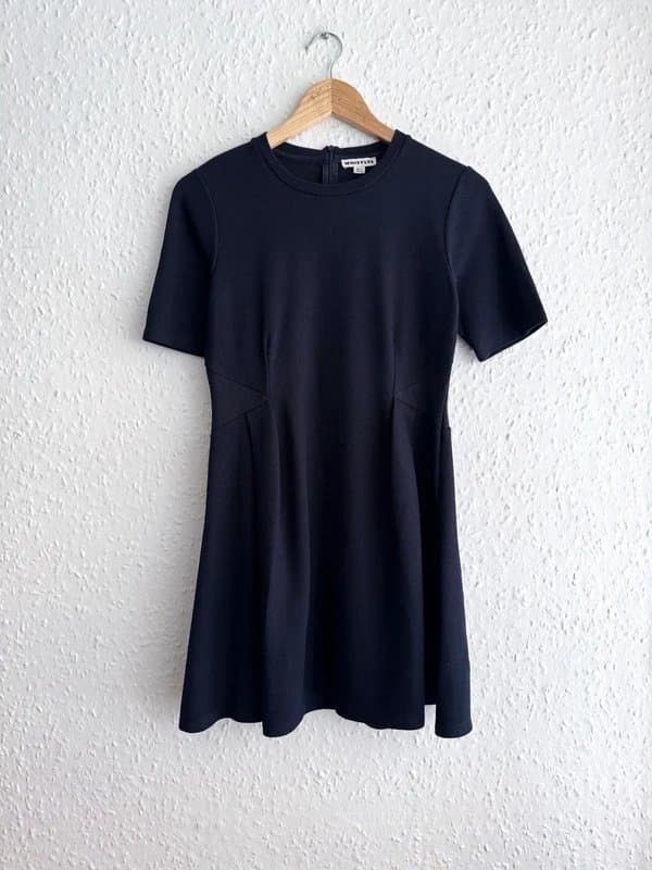 Whistles Whistles Navy Short Sleeve A-Line Midi Dress - size 10uk