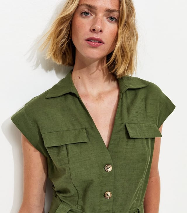 New Look Women's Khaki Utility Short Sleeve Playsuit New Look - 3