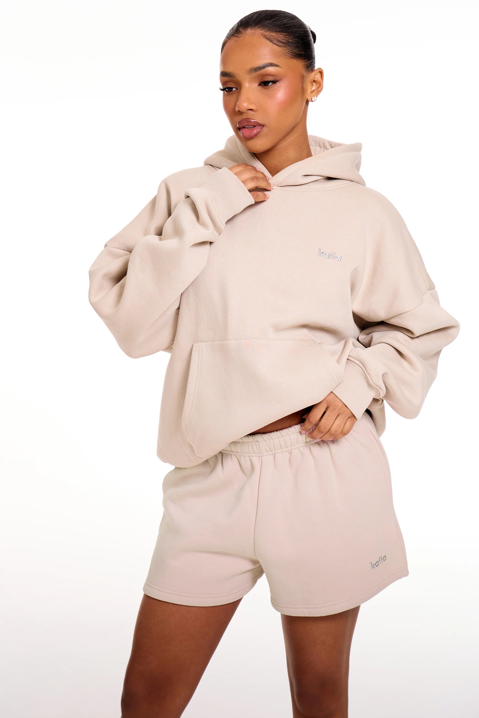 Kaiia Kaiia Chrome Logo Mini Shorts Ash Taupe - 2