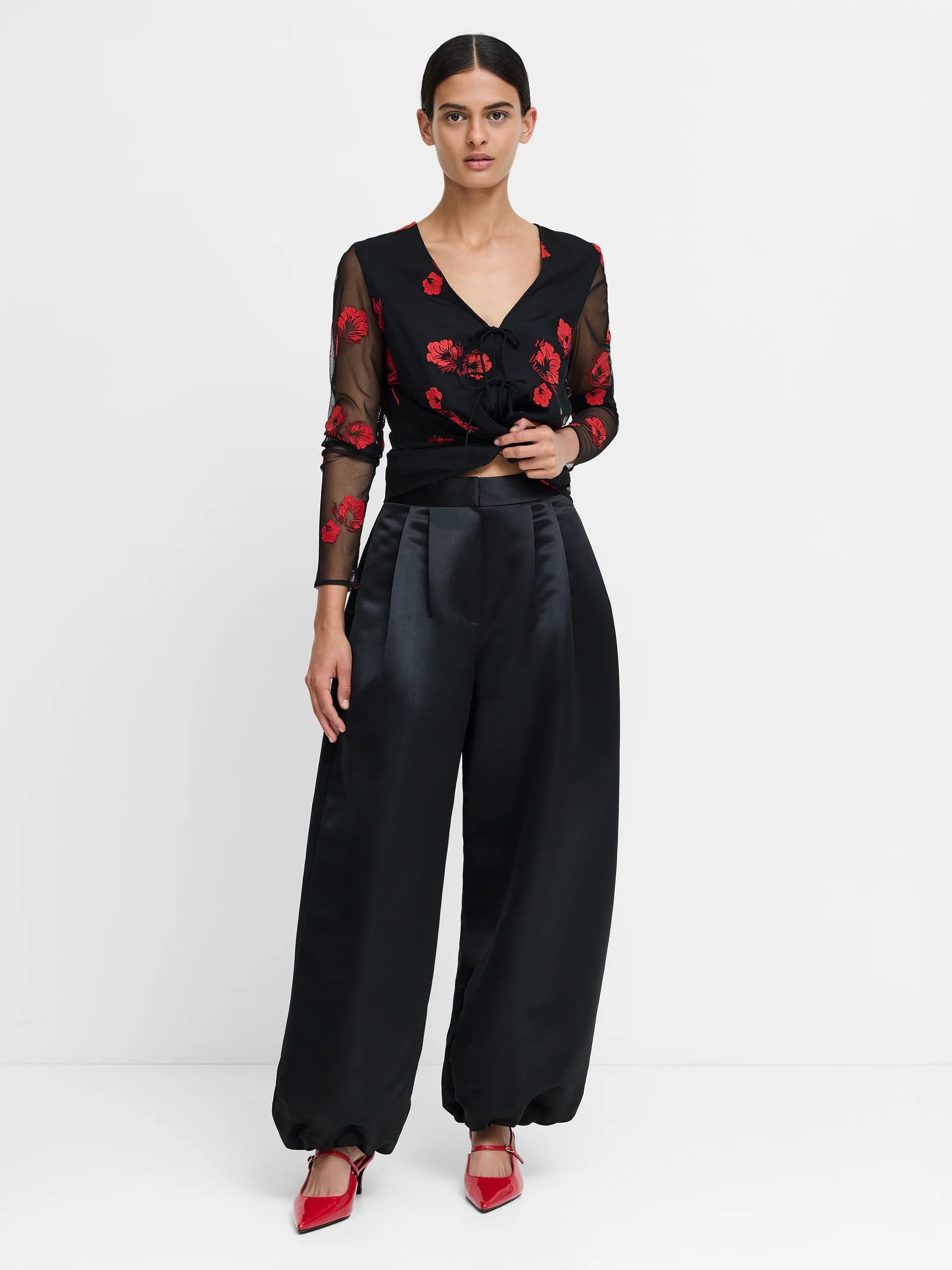 French Connection Hene Black Satin Harem Trousers Black