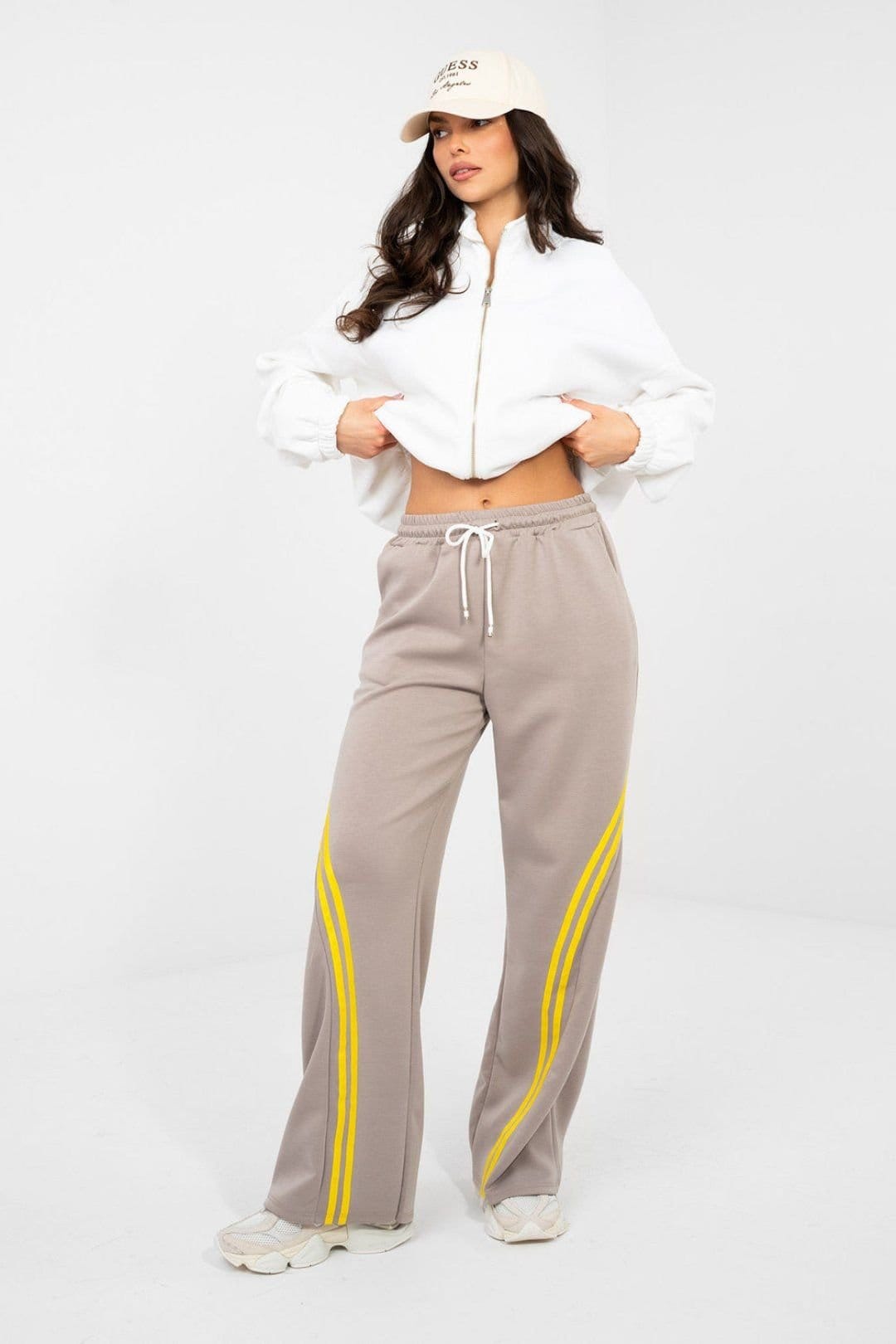 Love Lace Taupe Diagonal Stripe High Waist Sweatpants