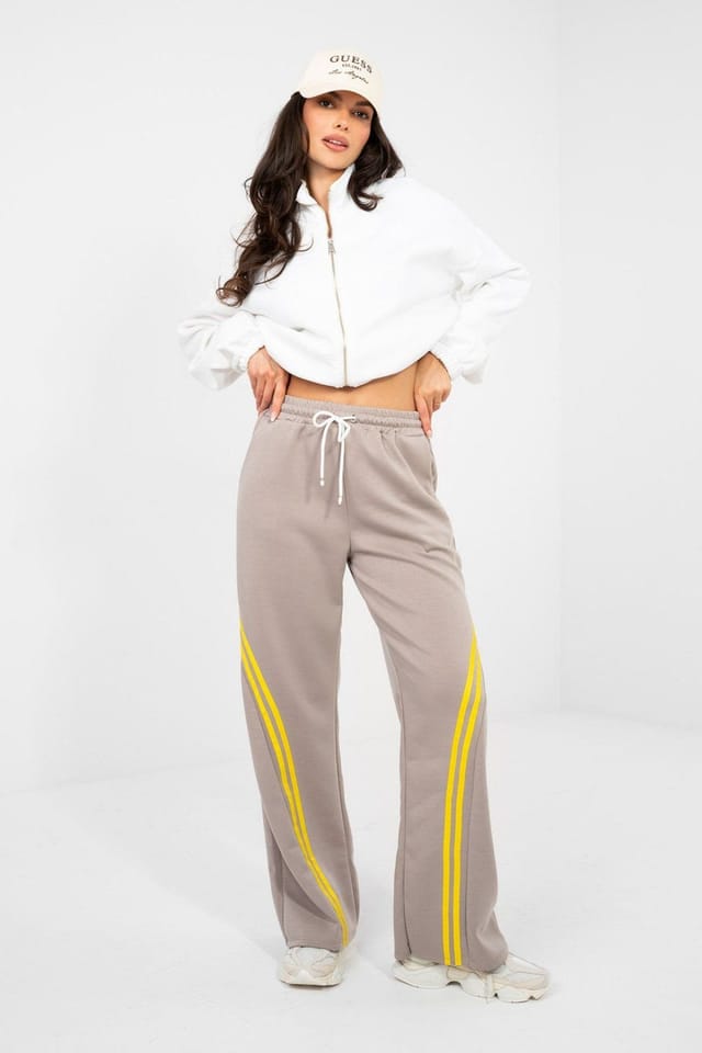 Love Lace Love Lace Women's Diagonal Stripe High Waist Sweatpants in Taupe - 2