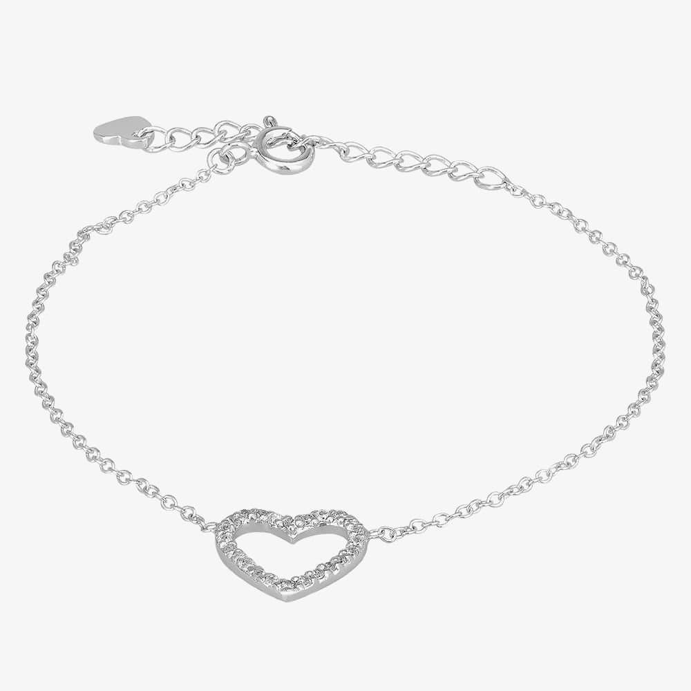 T.H.Baker T.H.Baker Women's Sterling Silver PavÃ© Heart Frame Bracelet Bracelet P7683B 3A 18CM