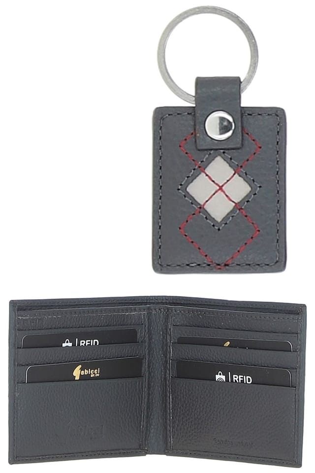 Gabicci GABICCI Men's '305' Real Leather Wallet & Key Ring Gift Set in Grey - 2