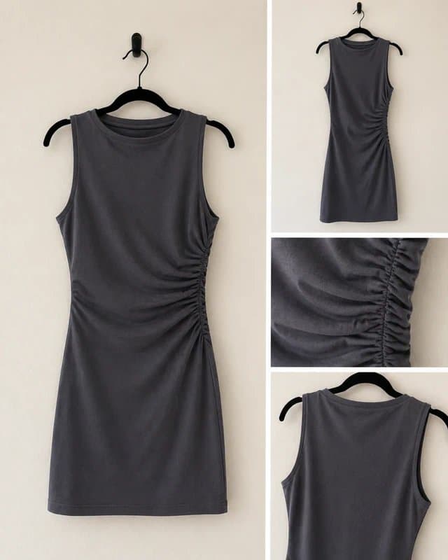 ASOS ASOS Boat Neck Mini Dress | Charcoal Ruched Side Sleeveless | UK 12