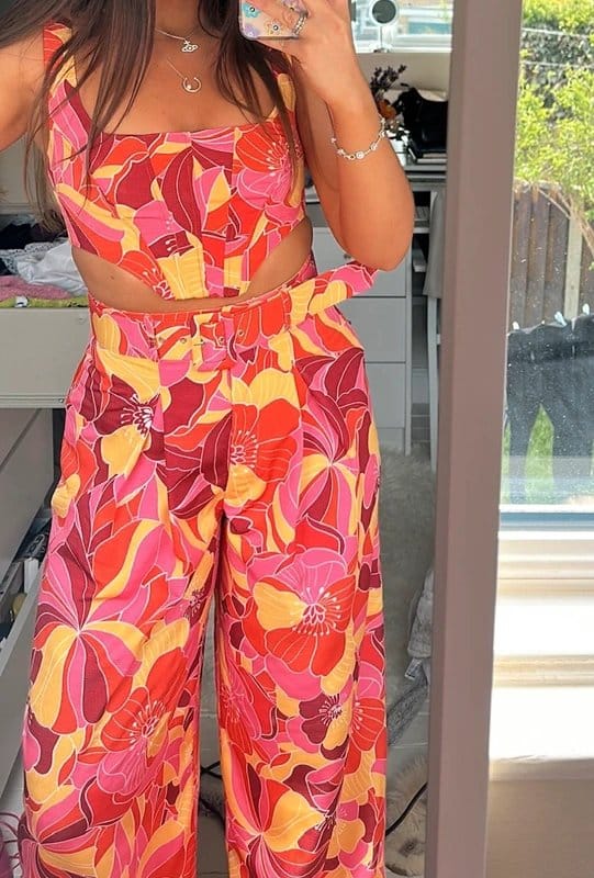 ASOS Luxe Floral Co-ord Crop Top and Pants Set