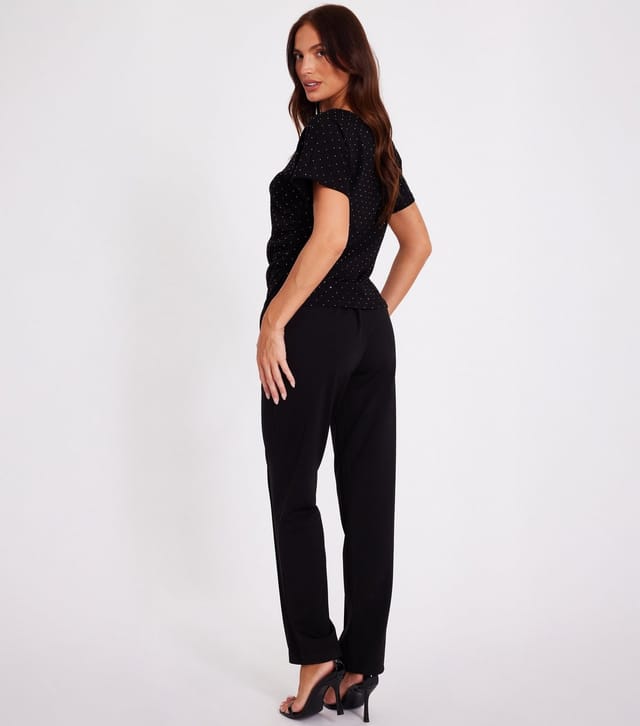 Quiz Women's Black Diamante Studded Asymmetric Slit Hem Top Quiz New Look - 3