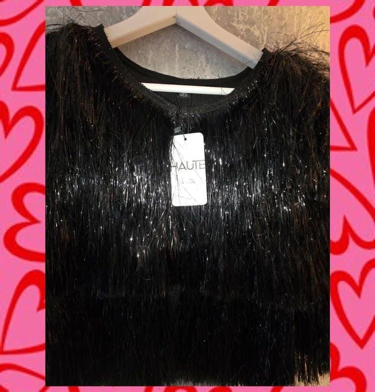 Shein Black shiny tassle tinsel festival jacket size 8, 10 and 12 . Medium shein Brand new with tags