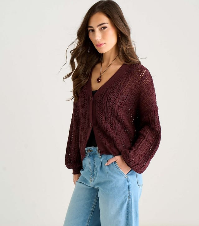 Gini London Women's Brown Crochet Long Sleeves Cardigan Gini London New Look - 3