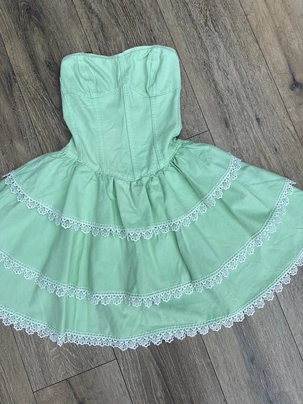 ASOS ASOS luxe denim mint green mini dress with corset style busy