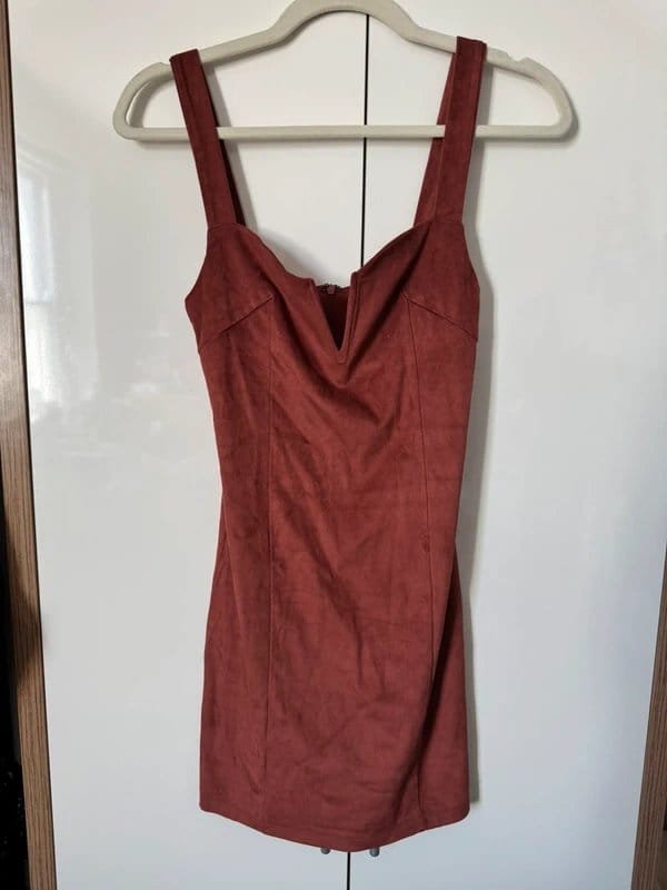 Bershka Burgundy Suede Bodycon Dress