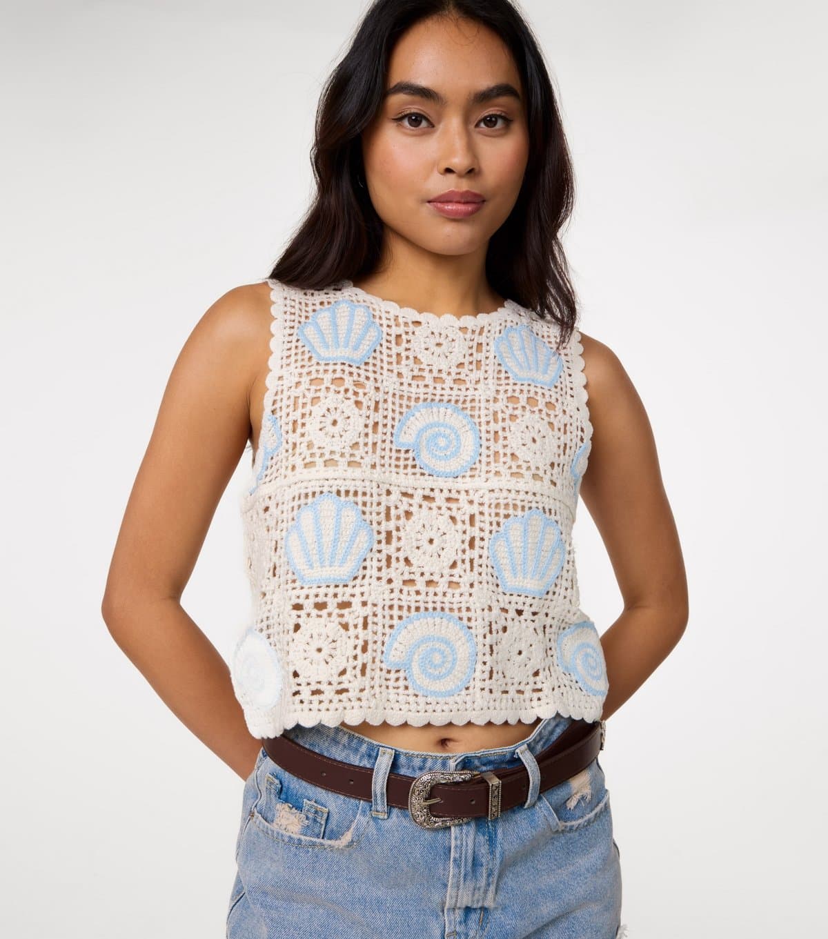 Pink Vanilla Pink Vanilla Stone Seashell Crochet Crop Top