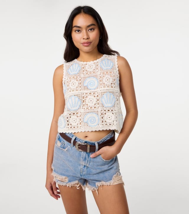 Pink Vanilla Women's Stone Seashell Crochet Crop Top Pink Vanilla New Look - 3