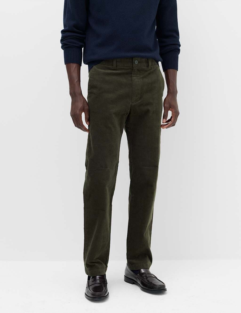 Marks & Spencer M&S Regular Fit Corduroy Stretch Chinos Dark Khaki
