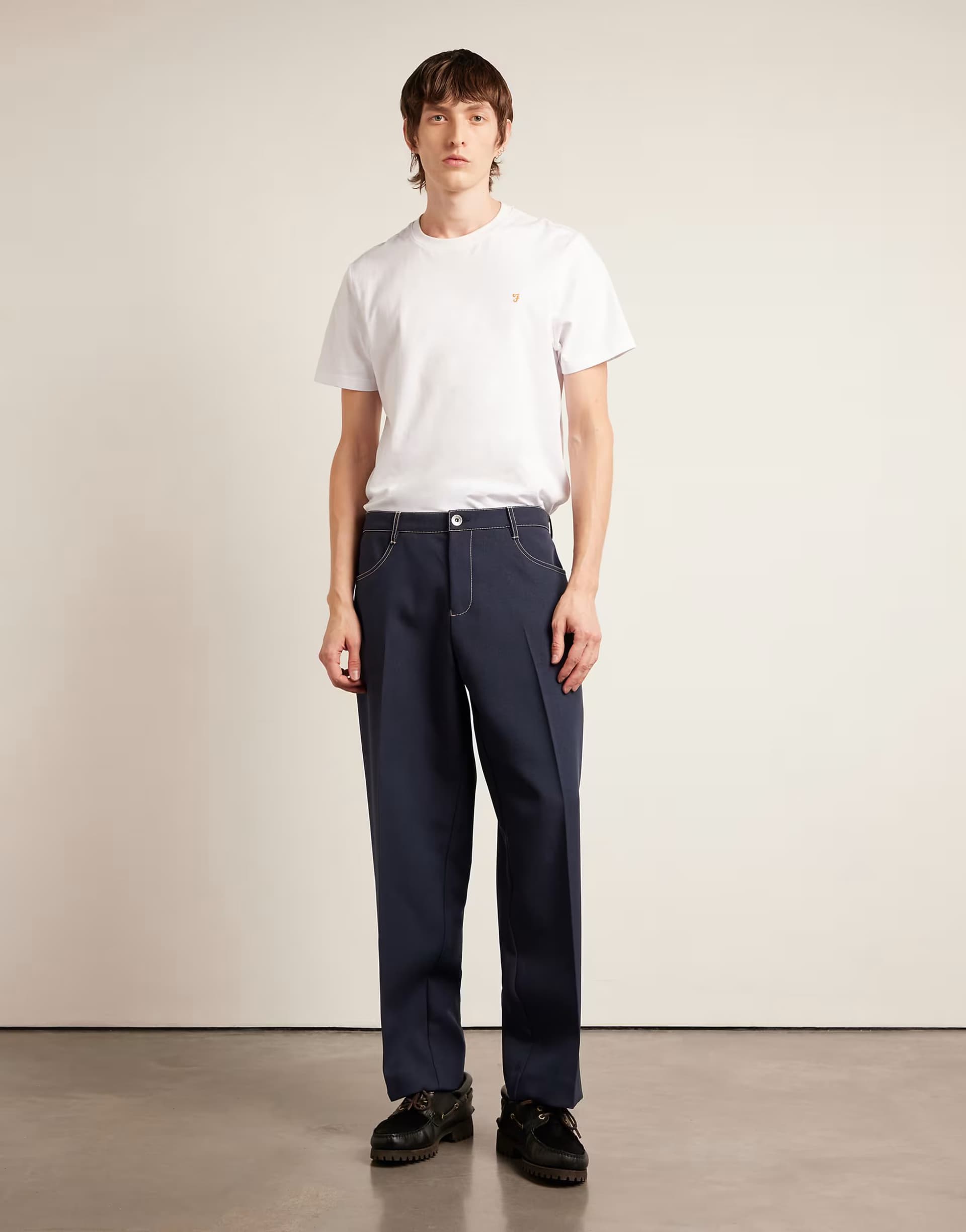 ASOS Farah Archive collection contrast stitch tailored logan trousers in navy