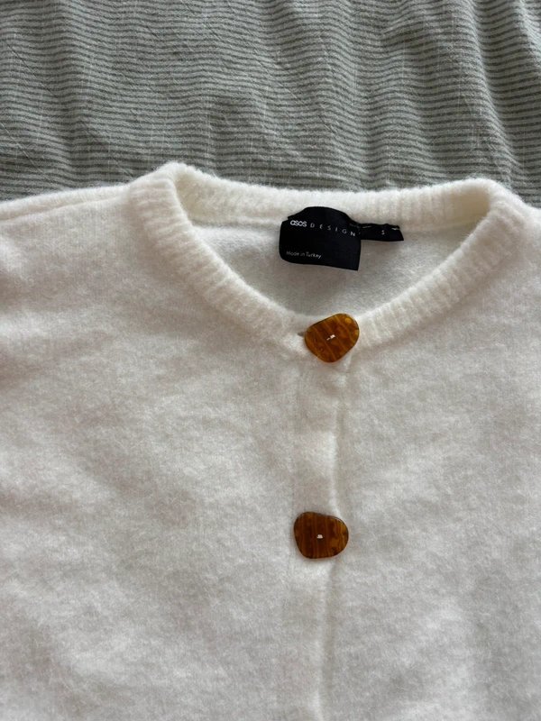 ASOS Asos design wool blend knitted cardigan with button interest in ecru - 1