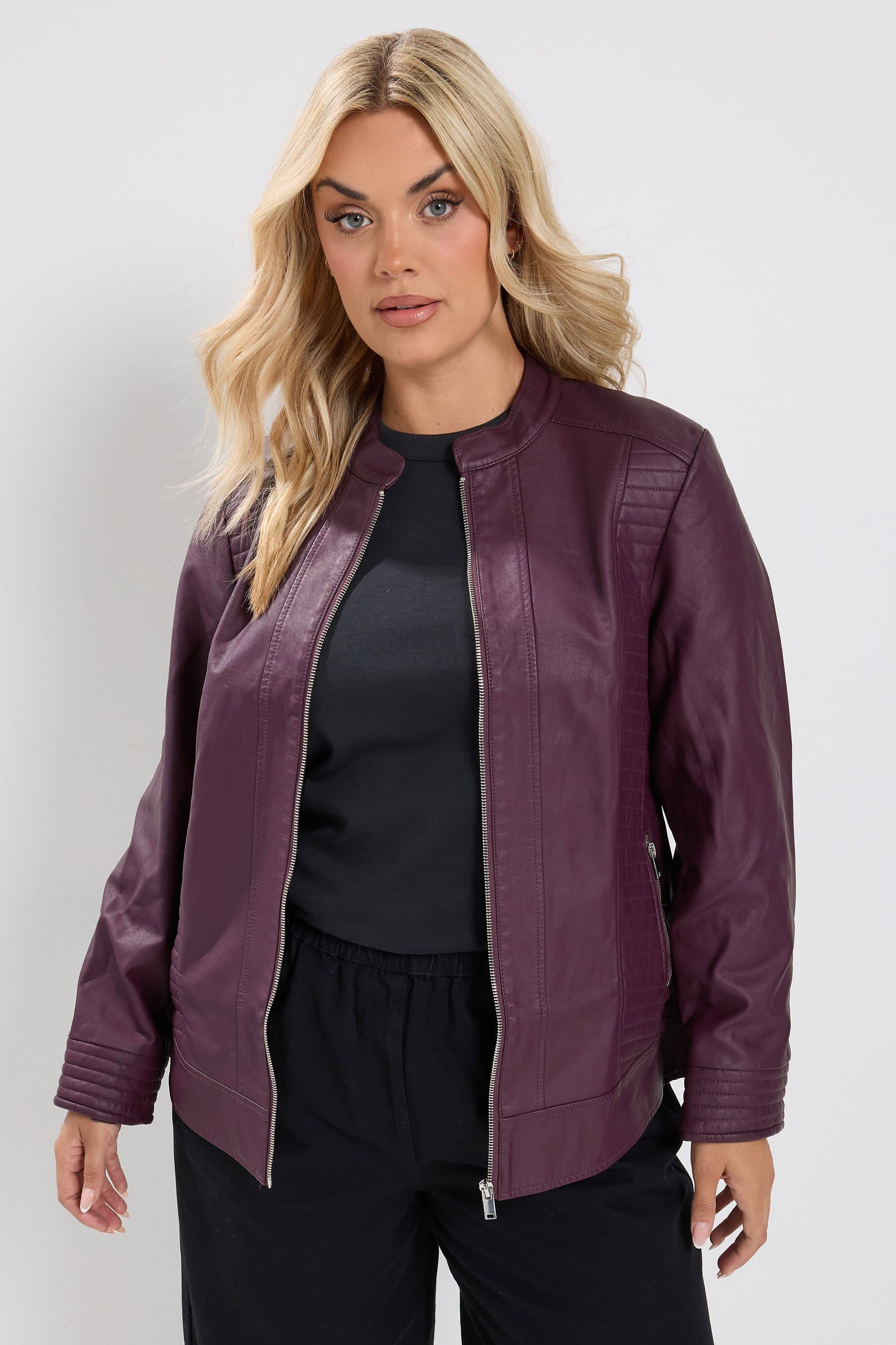 Yours Plus Size Burgundy Red Faux Leather Jacket