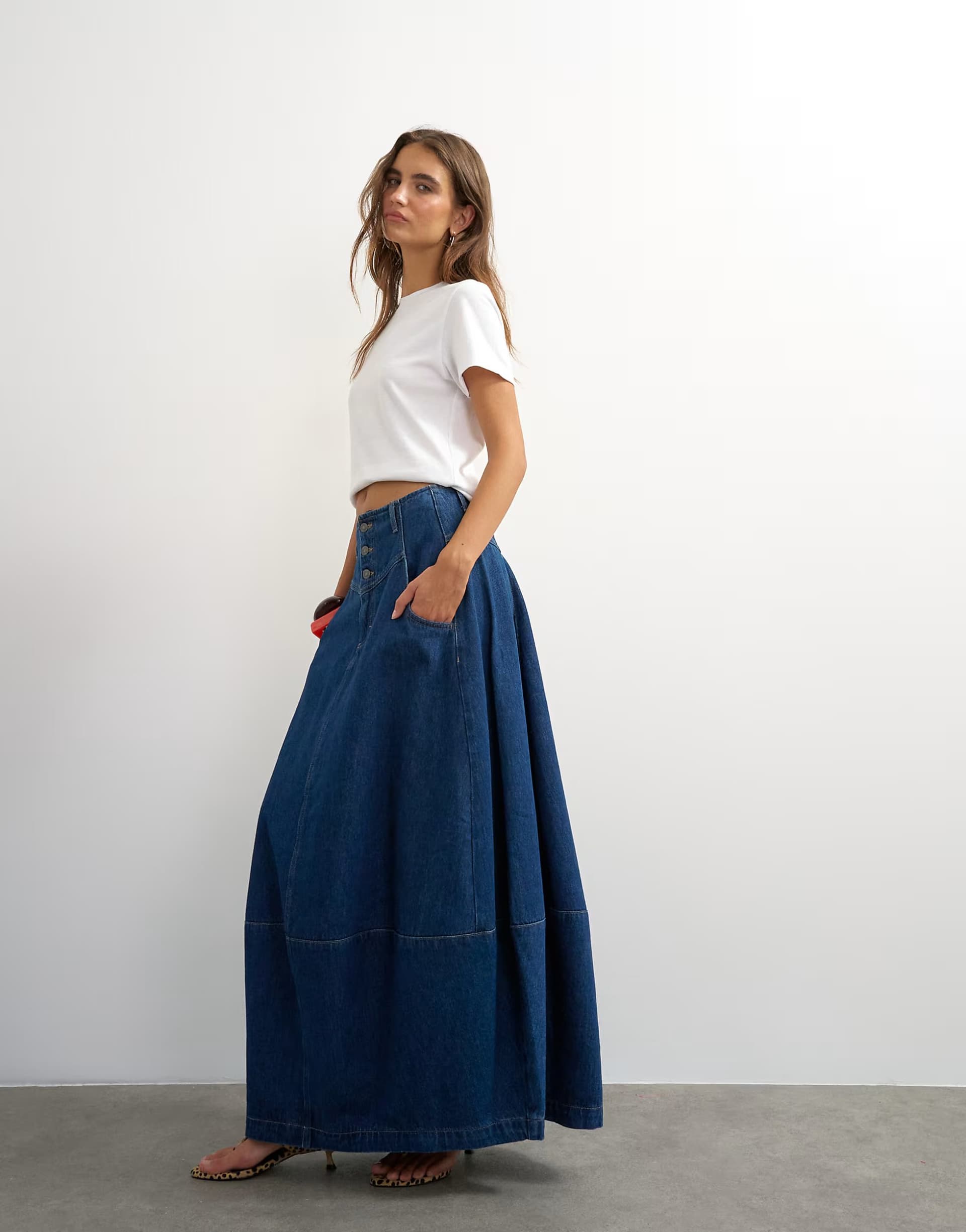ASOS Topshop button front barrel maxi skirt in indigo