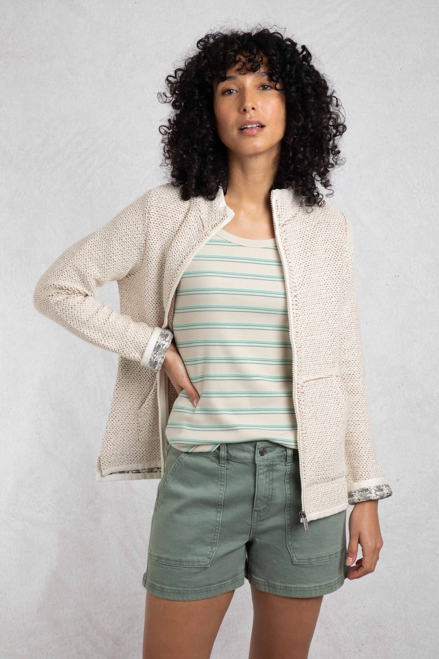 Weird Fish Weird Fish Women's Sontee Full Zip Macaroni Sweatshirt in Ecru