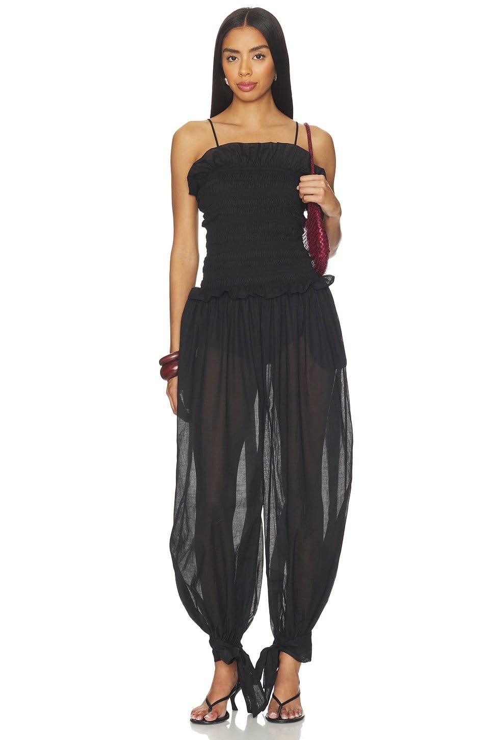 Revolve Black Smocked Jumpsuit