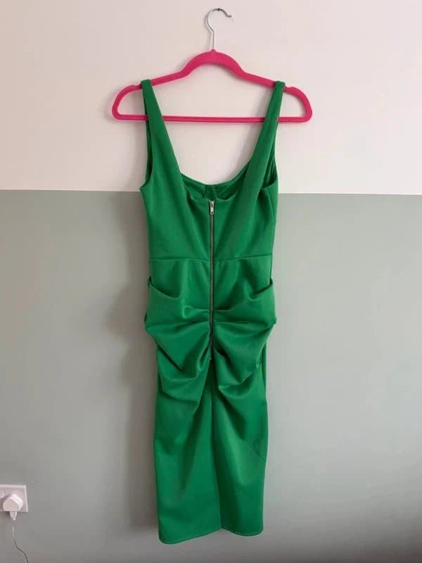ASOS ASOS Jewel Green Ruched Waist Midi Dress, size 10