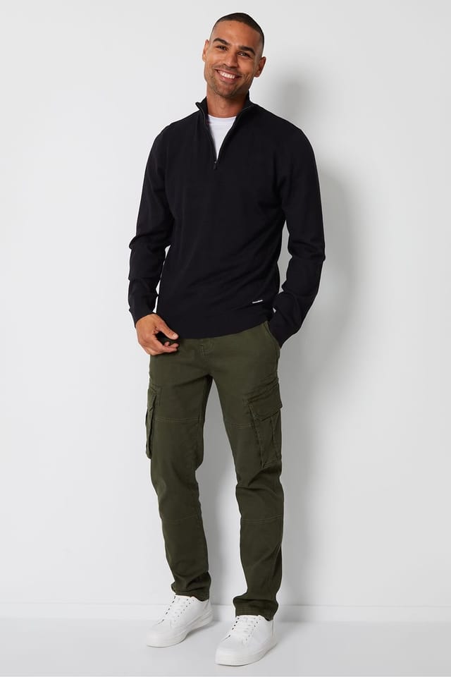 Threadbare Threadbare Men's 'Tucci' Funnel Neck Quarter Zip Knitted Jumper in Black - 3