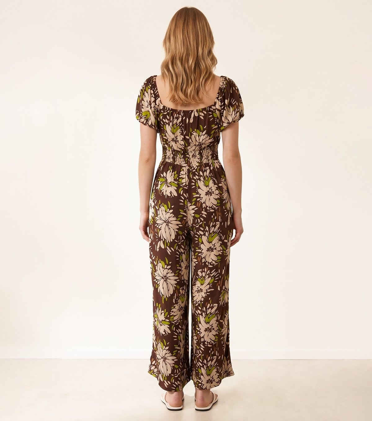 Blue Vanilla Women's Dark Brown Shirred Waist Wide Leg Jumpsuit Blue Vanilla New Look - 4