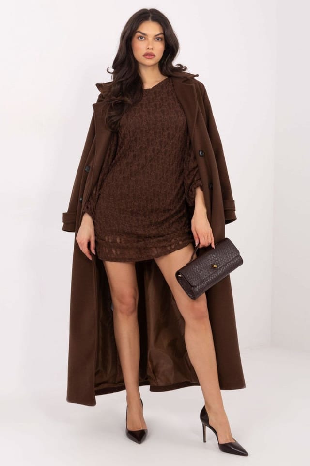 Love Lace Love Lace Women's Elegant Lace Mini Dress with Ruched Sides in Brown - 2