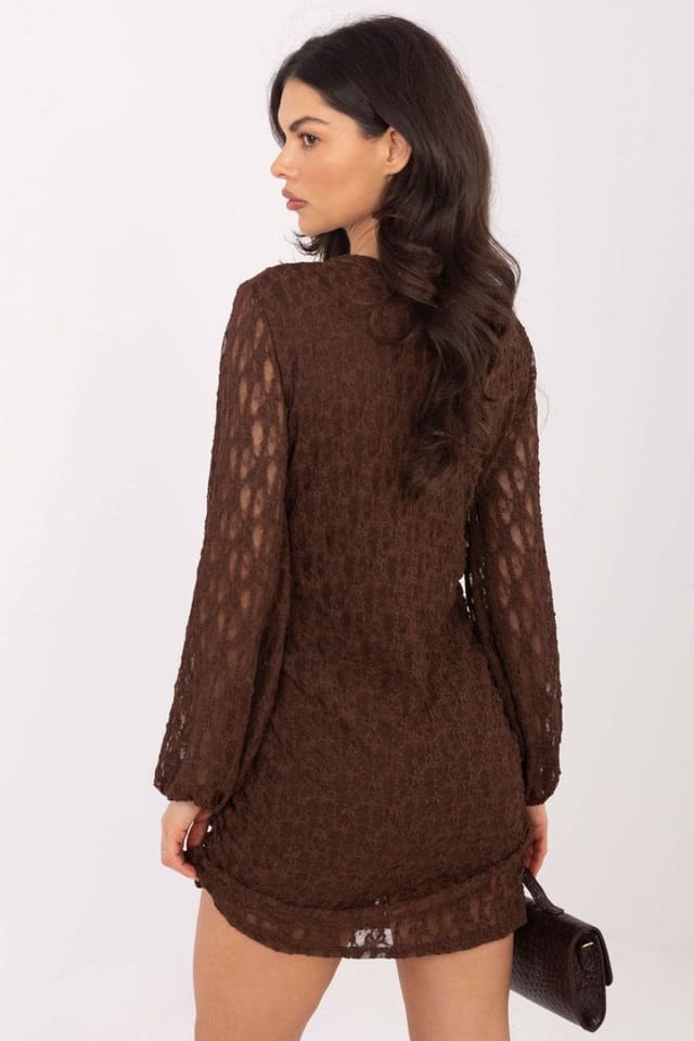 Love Lace Love Lace Women's Elegant Lace Mini Dress with Ruched Sides in Brown - 3