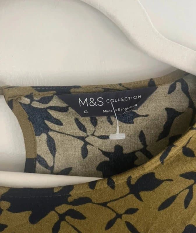 Marks & Spencer Marks & Spencer M&S Khaki Black Floral Lace Long Sleeve Blouse Top Size 12