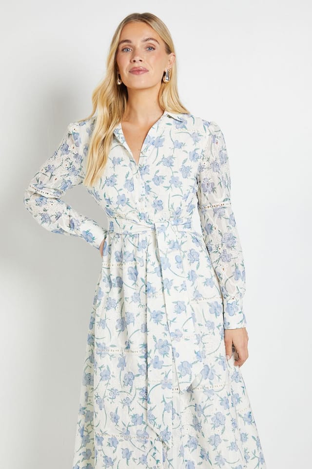 Wallis Wallis Women's Petite Floral Embroidered Midi Shirt Dress in Ivory - 2