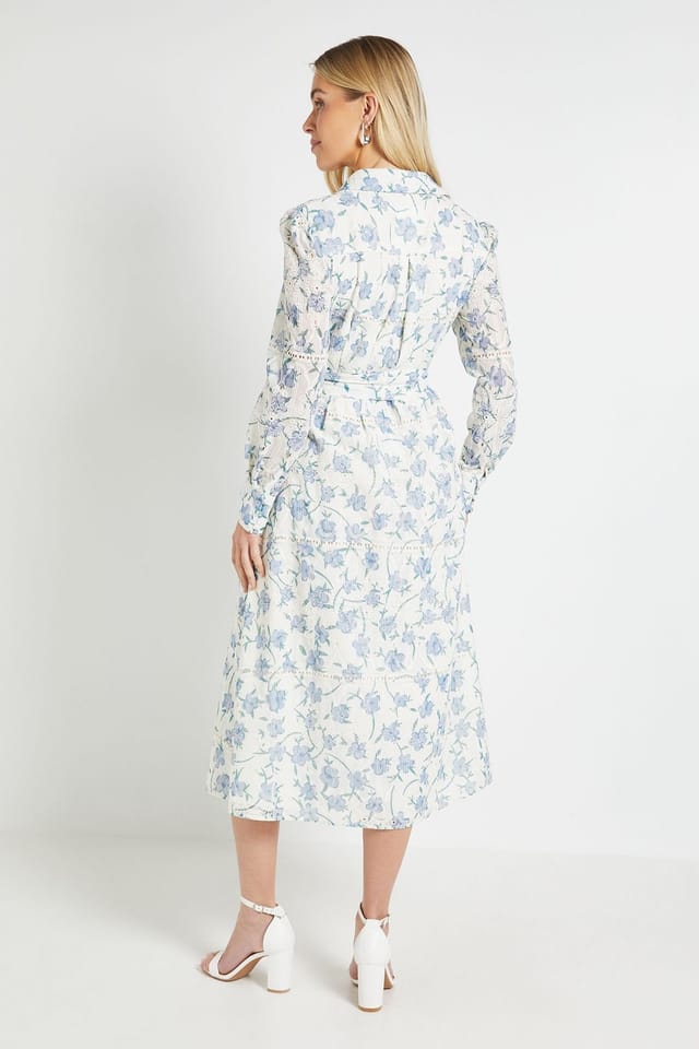 Wallis Wallis Women's Petite Floral Embroidered Midi Shirt Dress in Ivory - 3