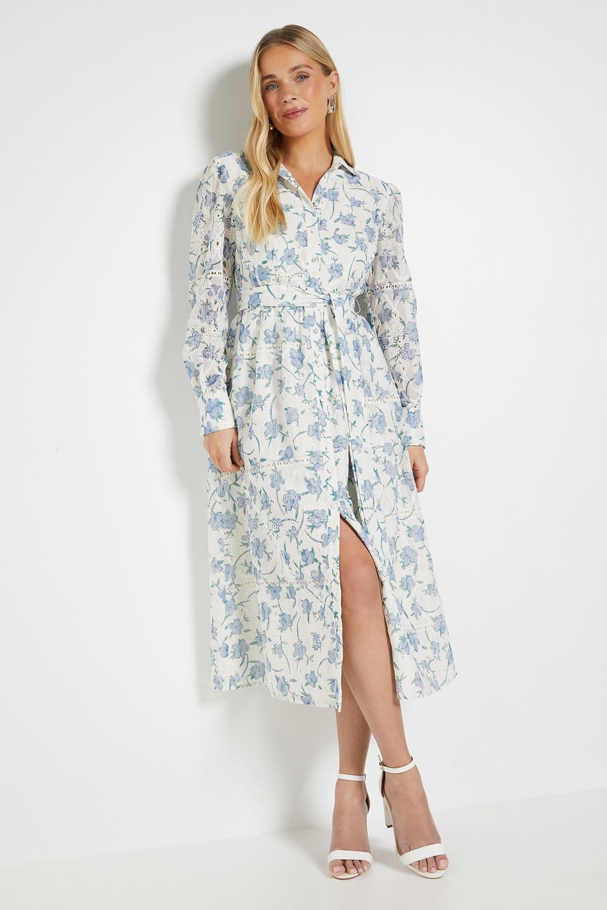 Wallis Wallis Women's Petite Floral Embroidered Midi Shirt Dress in Ivory - 4