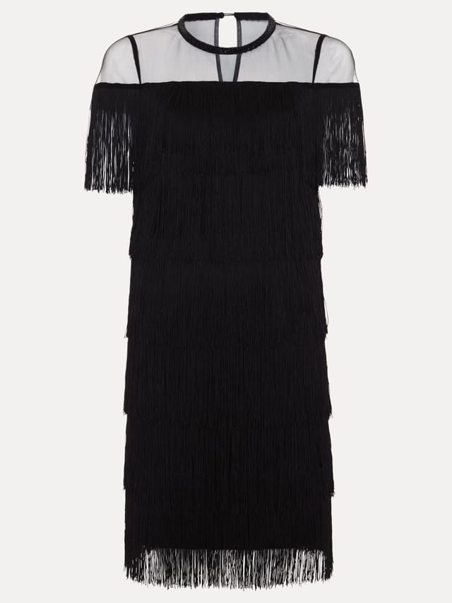 Phase Eight Phase Eight Women's Viola Short Sleeve Fringe Mini Dress in True Black - 2