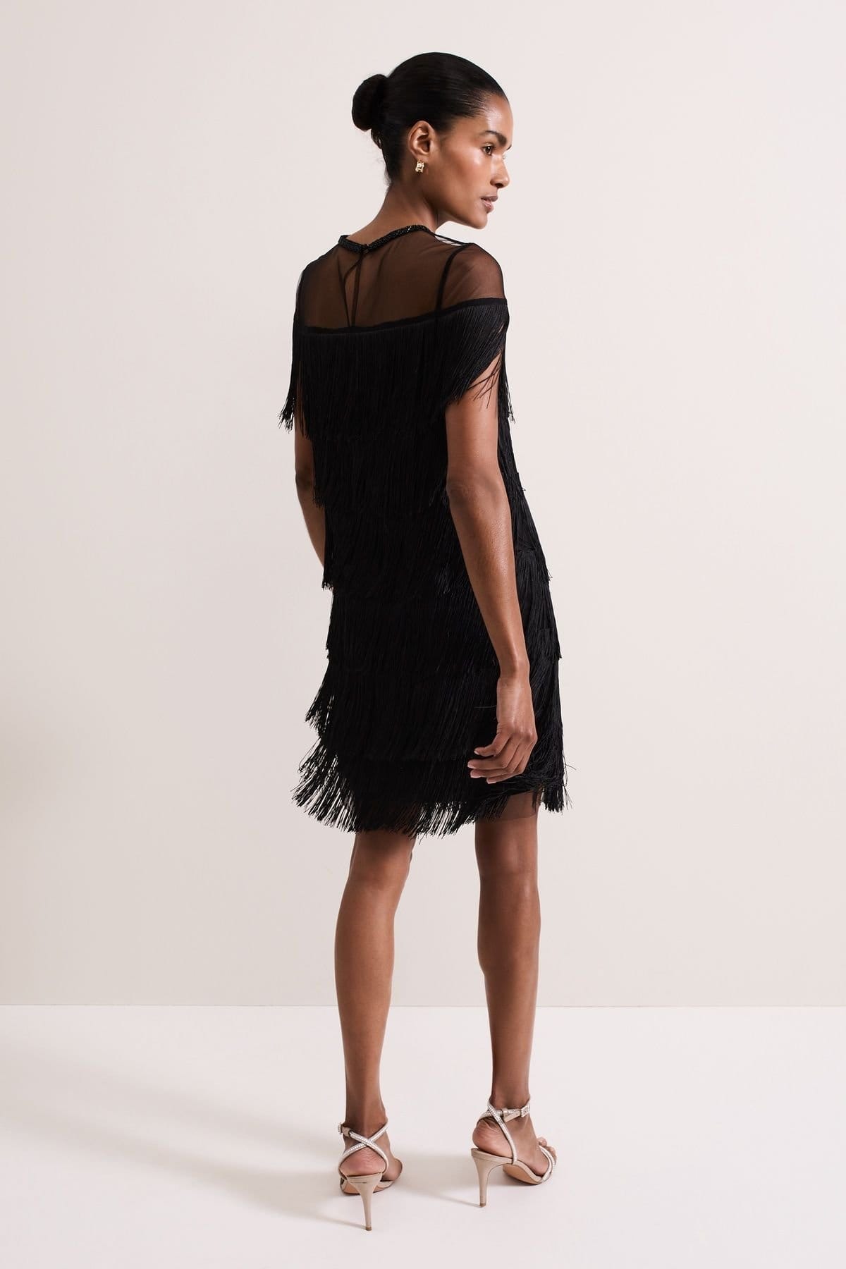 Phase Eight Phase Eight Women's Viola Short Sleeve Fringe Mini Dress in True Black - 4