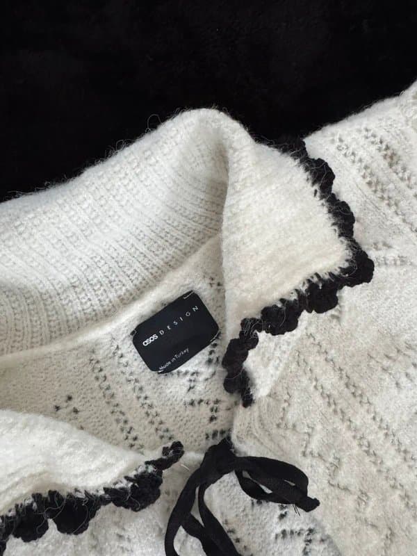 ASOS Design ASOS design stitch crew neck cardigan with frill in mono