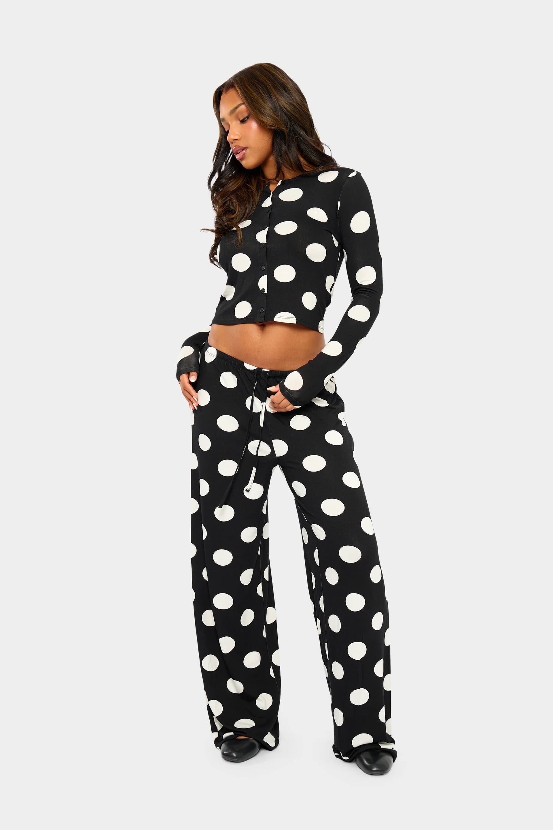 Kaiia Kaiia Large Polka Dot Wide Leg Trousers Black & Cream