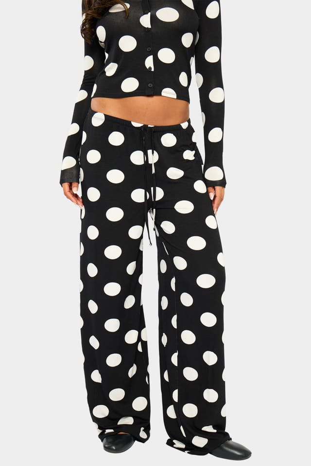 Kaiia Kaiia Large Polka Dot Wide Leg Trousers Black & Cream - 2