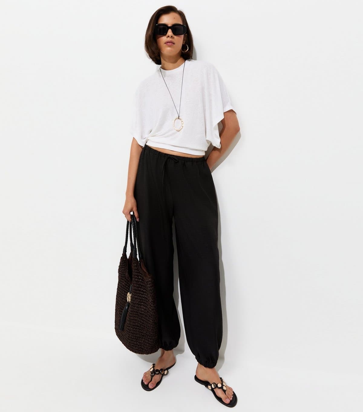 New Look New Look Black Drawstring Cuffed Trousers