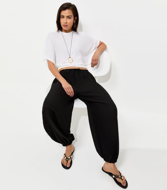 New Look Women's Black Drawstring Cuffed Trousers New Look - 2