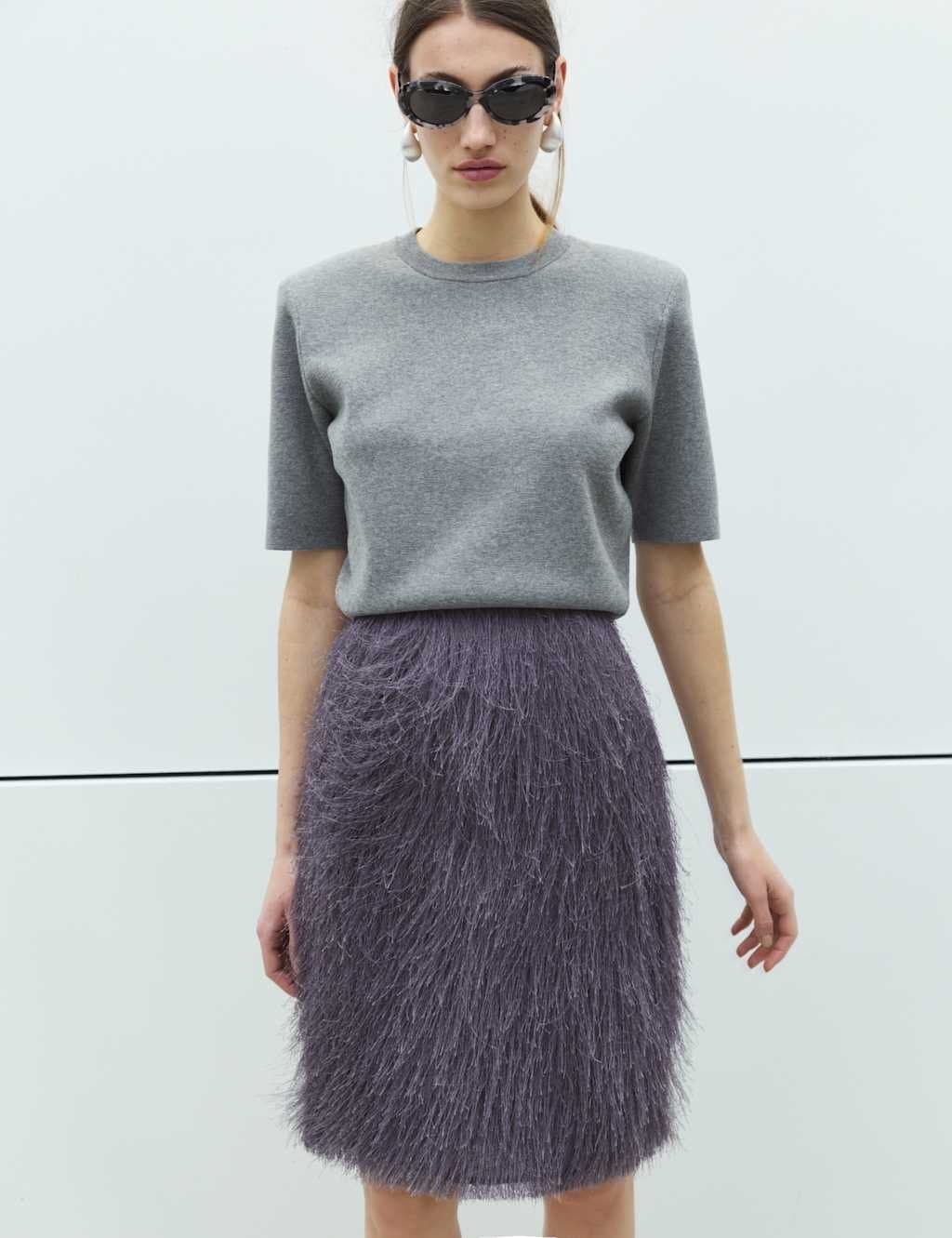 Marks & Spencer M&S Smoke Synthetic Tassel Midi Skirt