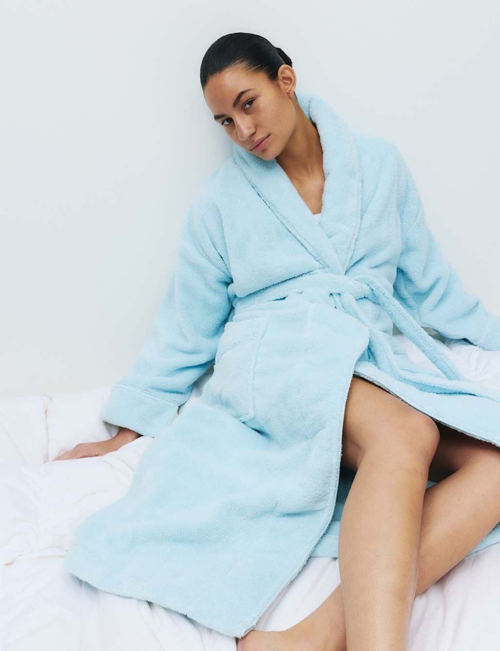 Marks & Spencer M&S Pure Cotton Towelling Dressing Gown Light Turquoise