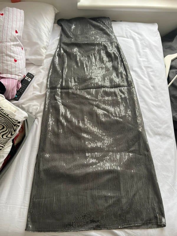 Pull & Bear Pull and bear silver grey sequin maxi bandeau strapless dress
